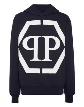 Толстовка с капюшоном Шестиугольник Philipp Plein, цвет Blue Navy/White