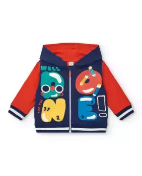Толстовка с капюшоном сине-красного цвета для мальчика с забавным принтом Tuc tuc, темно-синий
