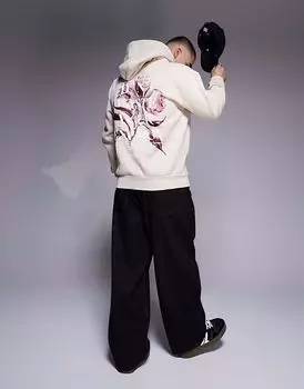 Толстовка с капюшоном Sixth June с принтом на спине в виде ботанического мотива бежевого цвета