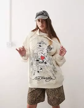 Толстовка с капюшоном «смерть или слава» бежевого цвета Ed Hardy