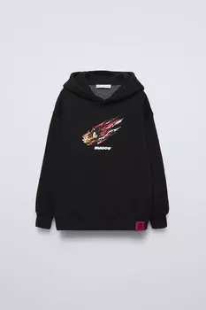 Толстовка с капюшоном sonic sega ZARA, черный
