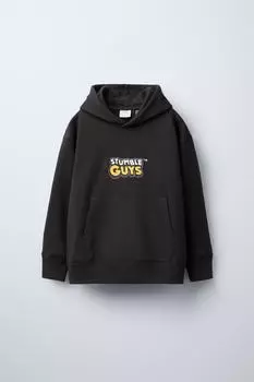 Толстовка с капюшоном stumble guys scopely с тиснением ZARA, антрацитово-серый