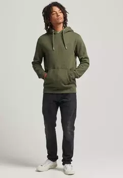 Толстовка с капюшоном Superdry Logo Embroidered, темно-зеленый меланж