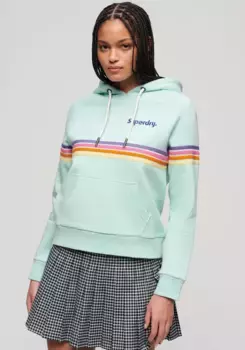 Толстовка с капюшоном Superdry "RAINBOW STRIPE LOGO HOODIE", зеленый