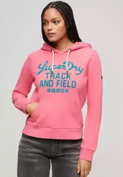Толстовка с капюшоном Superdry "VARSITY FLOCKED GRAPHIC HOODIE", розовый