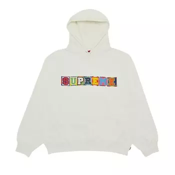 Толстовка с капюшоном Supreme, расшитая бисером, Белая