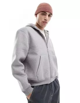 Толстовка с капюшоном свободного покроя из плотной ткани серого меланжевого цвета ASOS DESIGN