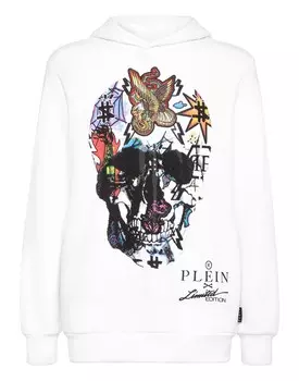 Толстовка с капюшоном Tattoo Skull со стразами Philipp Plein, белый