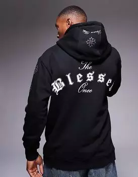 Толстовка с капюшоном, украшенная стразами, с рисунком на спине черного цвета Liquor N Poker