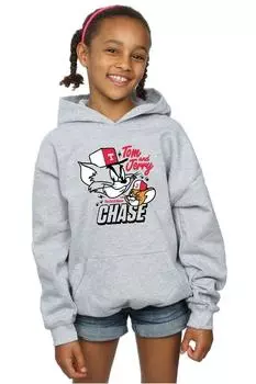 Толстовка с капюшоном в погоне за котами и мышами Tom & Jerry, серый