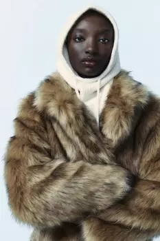 Толстовка с капюшоном в рубчик с затягивающимся шнурком ZARA, экрю