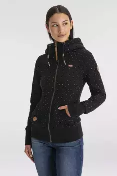 Толстовка с капюшоном в стиле Ragwear "NESKA DOTS MULTICOLOR ZIP O", куртка с длинными рукавами и разноцветным принтом в горошек по всей поверхности, черный