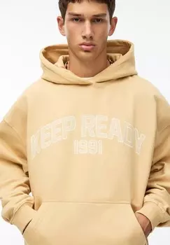 Толстовка с капюшоном WASHED BOXY PULL&BEAR, песочный