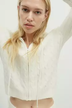 Толстовка с капюшоном вязанной вязки H&M, бежевый