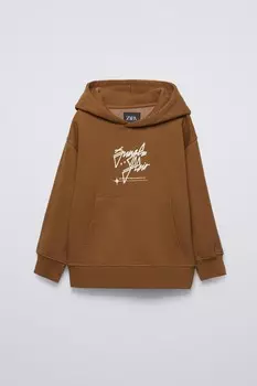 Толстовка с капюшоном ZARA, цвет dark camel