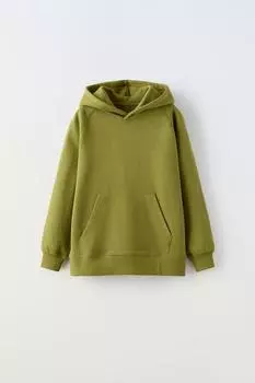 Толстовка с капюшоном ZARA, оливково-зеленый