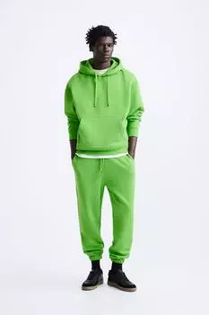 Толстовка с капюшоном ZARA, зеленый
