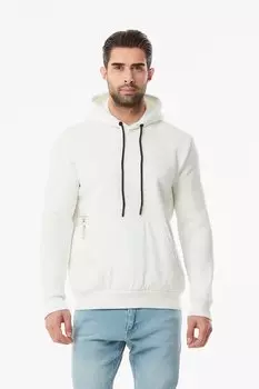 Толстовка с карманом-кенгуру и цветным блоком с принтом Fullamoda, экрю