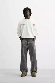 Толстовка с комбинированным принтом ZARA, устрично-белый