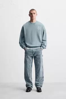 Толстовка с контрастным принтом ZARA, небесно-голубой