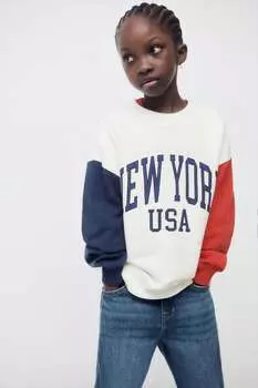 Толстовка с контрастным слоганом ZARA, устричный белый