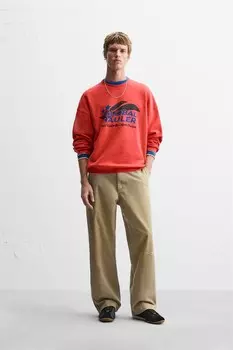 Толстовка с контрастными лозунгами ZARA, красный