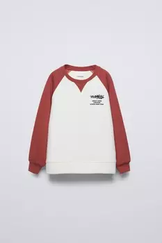 Толстовка с контрастными рукавами ZARA, экрю