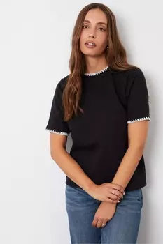 Толстовка с короткими рукавами и контрастной строчкой по краю Threadbare, черный