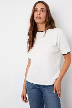 Толстовка с короткими рукавами и контрастной строчкой по краю Threadbare, белый