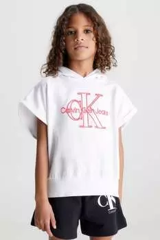 Толстовка с короткими рукавами и вышитым логотипом для девочек Calvin Klein Jeans, белый