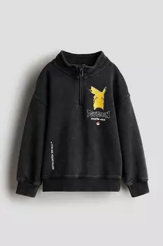 Толстовка с короткой молнией и мотивным принтом H&M, черный