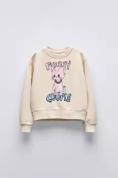 Толстовка с кошкой ZARA, экрю