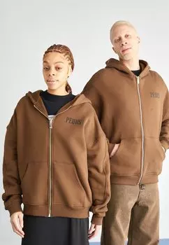 Толстовка с кремальерой PEQUS CHEST LOGO ZIP UNISEX, цвет dark earth