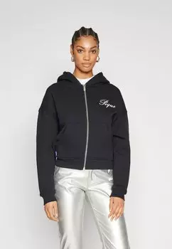 Толстовка с кремальерой PEQUS CROPPED HANDWRITTEN LOGO ZIP HOODIE, черный