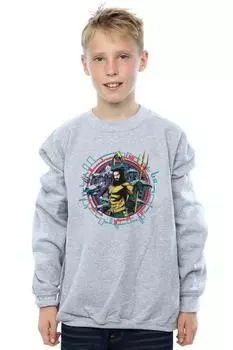 Толстовка с круглым гербом Aquaman DC Comics, серый