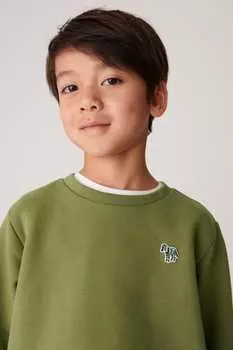 Толстовка с круглым вырезом для мальчика с мотивом зебры Paul Smith Junior, зеленый