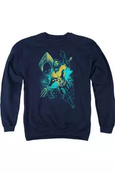 Толстовка с круглым вырезом для взрослых «Аквамен» из фильма «Сделай всплеск» Gildan, темно-синий