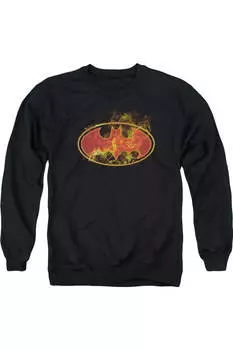 Толстовка с круглым вырезом для взрослых с логотипом Batman Flames Gildan, черный