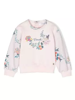 Толстовка с круглым вырезом и цветочной вышивкой Roberto Cavalli Junior, розовый