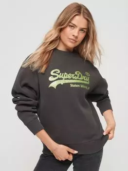 Толстовка с круглым вырезом и декорированным логотипом Vintage Superdry, винтажный черный