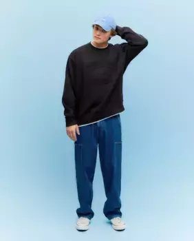 Толстовка с круглым вырезом и двойным эффектом одежды Green Coast, черный