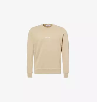 Толстовка с круглым вырезом и фирменным принтом из хлопкового джерси Stone Island, цвет desert