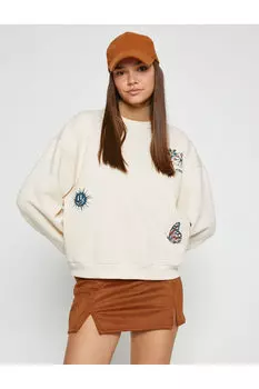 Толстовка с круглым вырезом и флисовой подкладкой с принтом внутри Koton, экрю