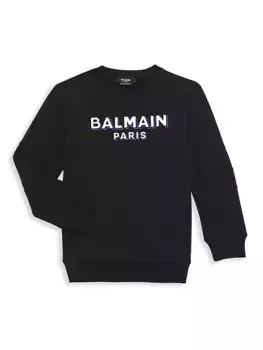 Толстовка с круглым вырезом и логотипом Little Boy's & Boy's Balmain, черный