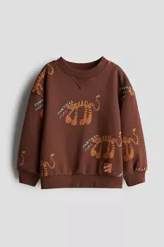 Толстовка с круглым вырезом и принтом H&M, коричневый