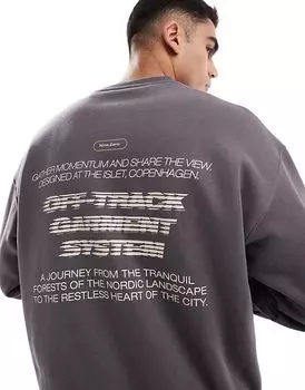 Толстовка с круглым вырезом и принтом на спине, темно-серого цвета Jack & Jones