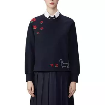 Толстовка с круглым вырезом и вышивкой Hector THOM BROWNE, Marine Blue