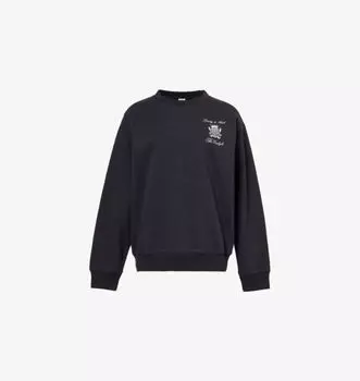 Толстовка с круглым вырезом из хлопкового джерси Carlyle script Sporty & Rich, черный