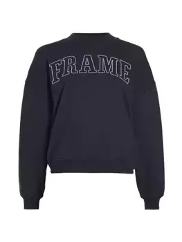 Толстовка с круглым вырезом из смесового хлопка с буквенными буквами Frame, темно-синий