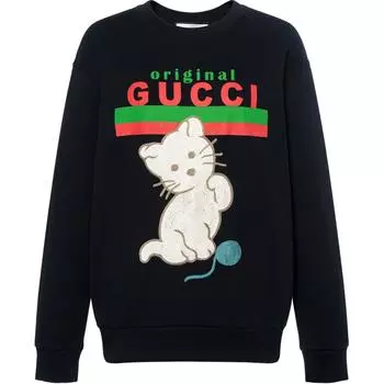 Толстовка с круглым вырезом «Котенок» GUCCI, черный